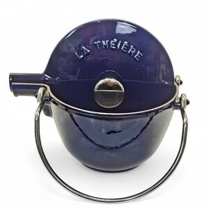 Staub La Theiere French Cast Iron Teapot France Enamel Vintage Cobalt Blue